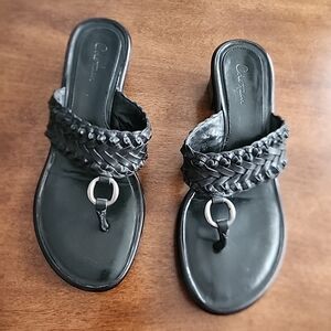 COLE HAAN Black Braided Thong Sandal Size 6